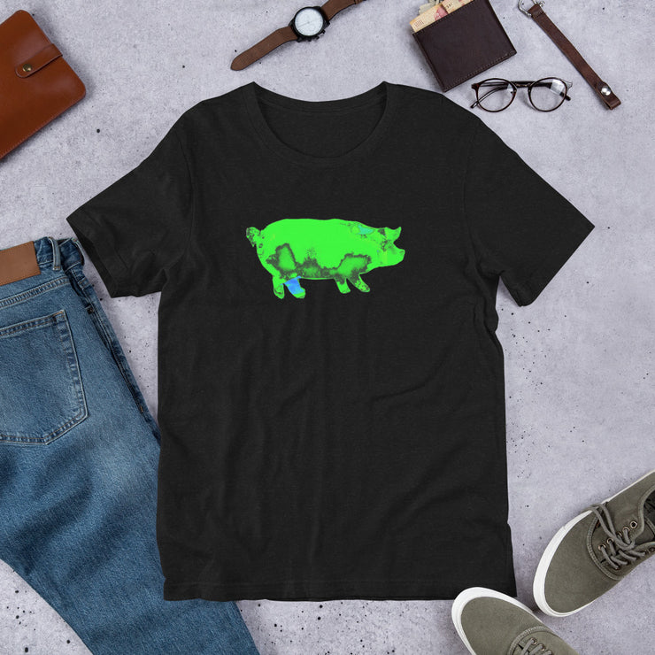 Neon Green Pig Art T Shirt